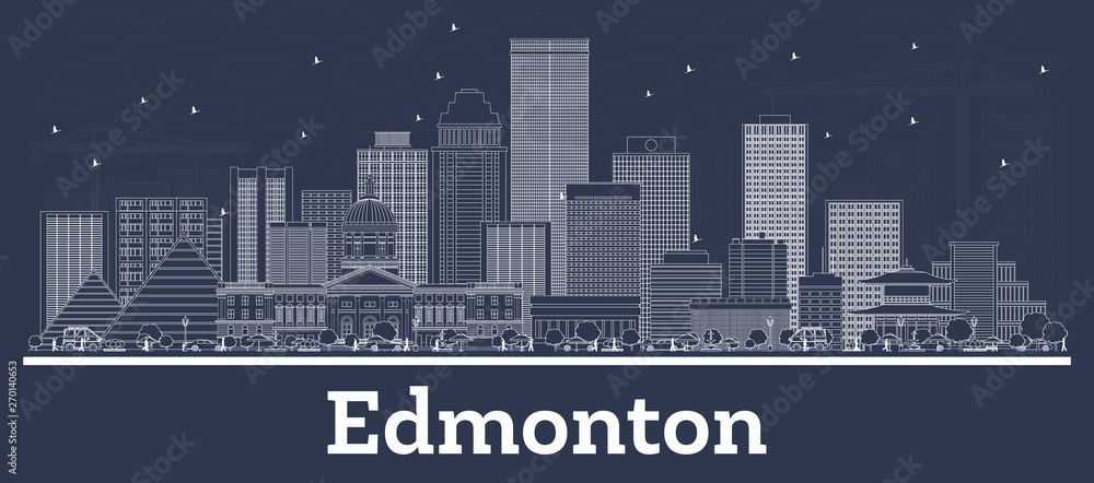 Outline Edmonton Canada City Skyline with White Buildings.