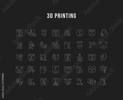 Set Vector Line Icons of 3D Printing