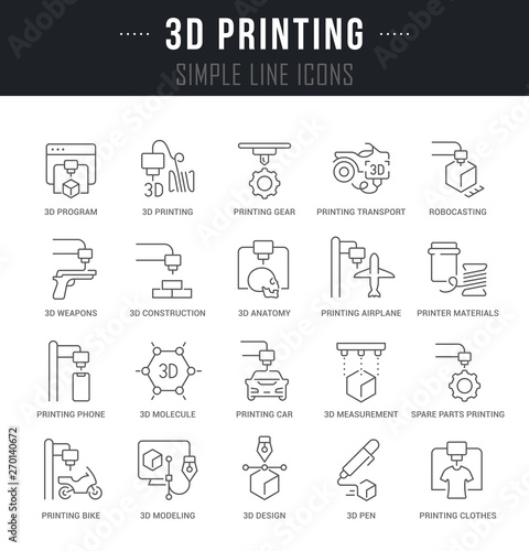 Set Vector Line Icons of 3D Printing