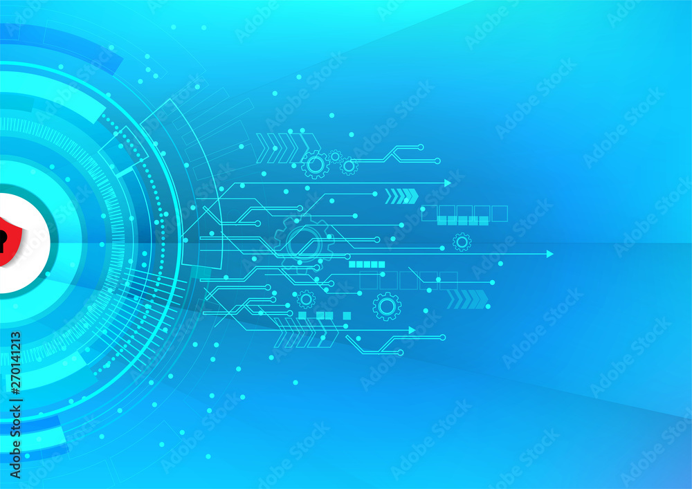 Cyber security protection concept technology with key icon and electronic circuit on blue background and arrow. Protect mechanism, system privacy. Vector illustration Cyber security protection concept technology with key icon and electronic circuit on blue background and arrow. Protect mechanism, system privacy. Vector illustration