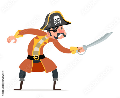 Corsair buccaneer filibuster sea dog sailors robbery pirate attack threat character isolated icon cartoon design vector illustration