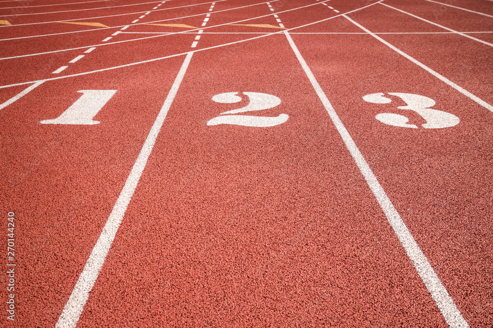 Red running track, athletics, or track and field track with lane numbers Stock Photo | Adobe Stock Red running track, athletics, or track and field track with lane numbers Stock Photo | Adobe Stock