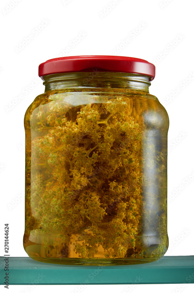 Glass jar with various tinctures in isolate Glass jar with various tinctures in isolate