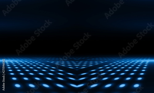 Background of empty stage show. Neon light and laser show. Laser futuristic shapes on a dark background. Abstract dark background with neon glow © Laura Сrazy