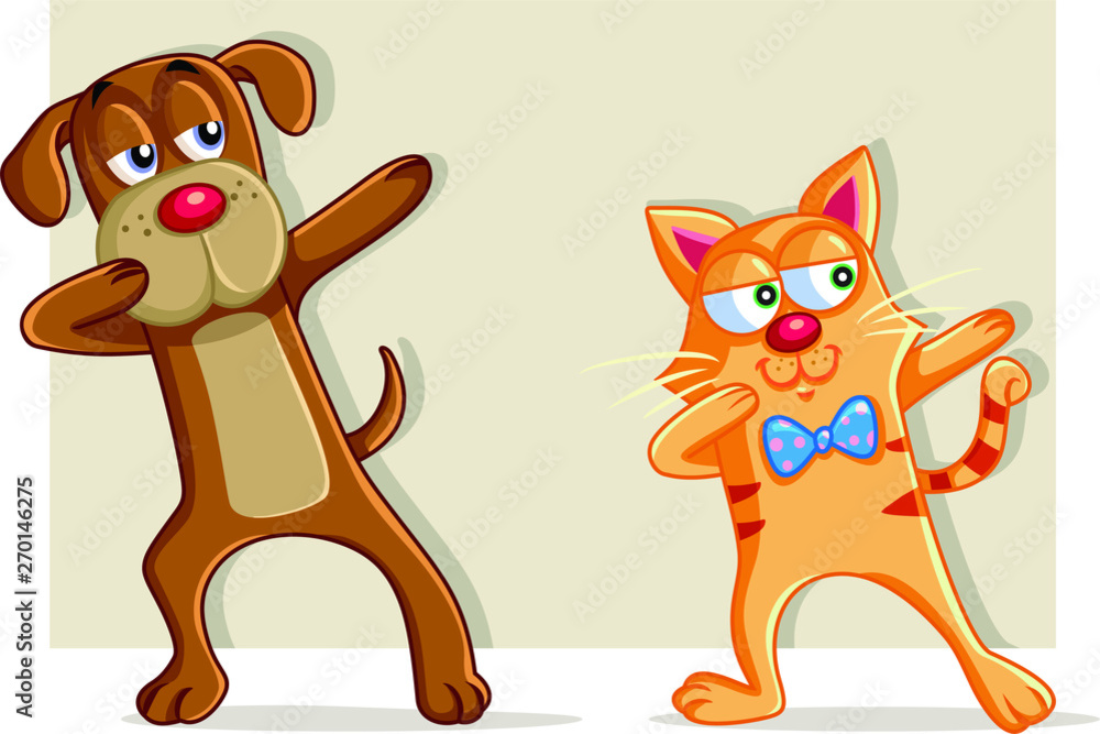 Funny Cat and Dog Dabbing Cartoon Vector Funny Cat and Dog Dabbing Cartoon Vector