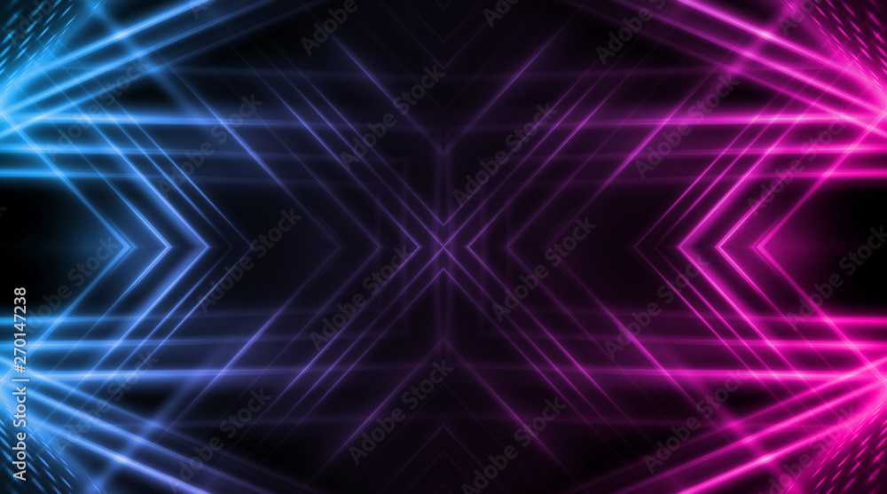 Dark abstract futuristic background. Neon lines, glow. Neon lines, shapes. Pink and blue glow Dark abstract futuristic background. Neon lines, glow. Neon lines, shapes. Pink and blue glow