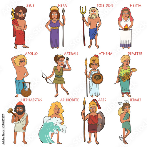 cartoon set of ancient Greek gods
