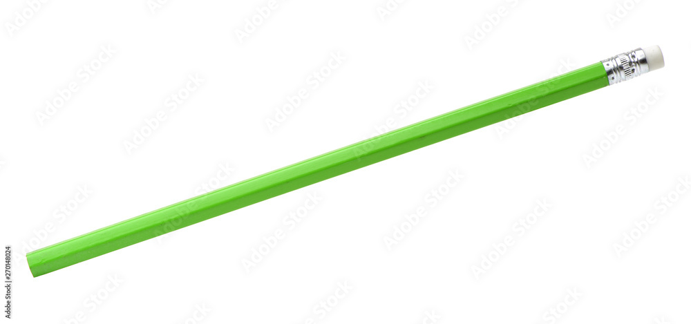 Fototapeta premium Green pencil with eraser on a white background
