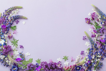purple, blue, pink flowers on paper background