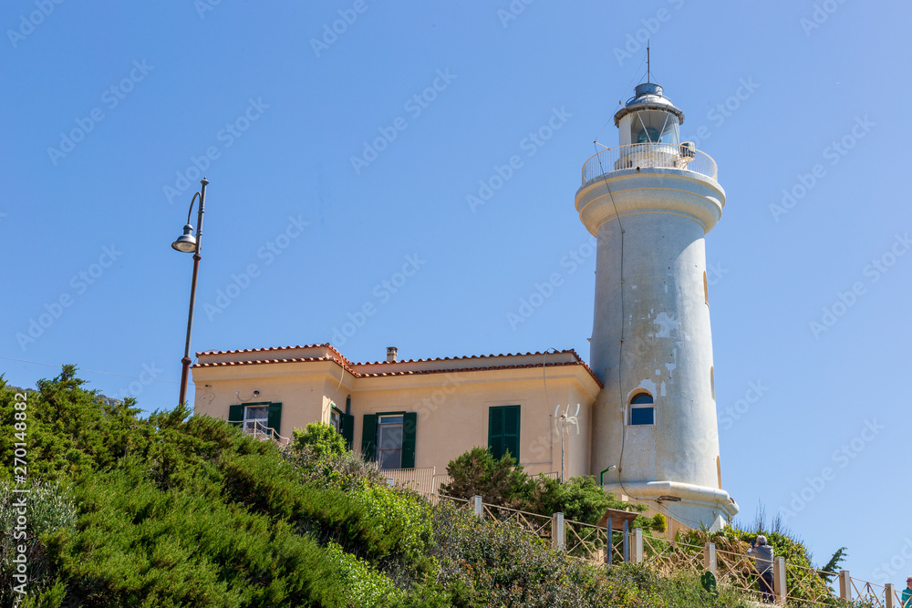 Circeo,Italy. 04-27-2019. Lighthouse at capo di Circeo in Italy Circeo,Italy. 04-27-2019. Lighthouse at capo di Circeo in Italy