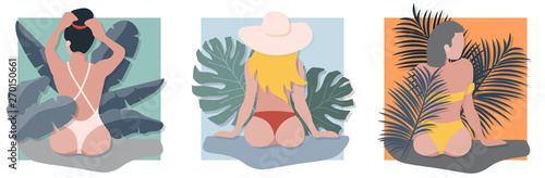 Beautiful sexy girl in summer exotic tropic leaves