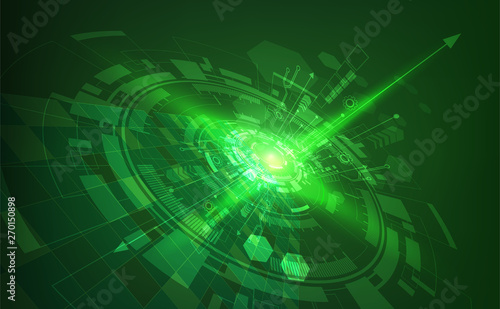 Vector illustration cycle green background abstract technology communication icons concept.Perspective view and light