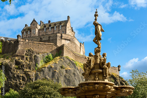 Edinburgh Castle and the Ross Fountain as seen from Princes Street Gardens photo