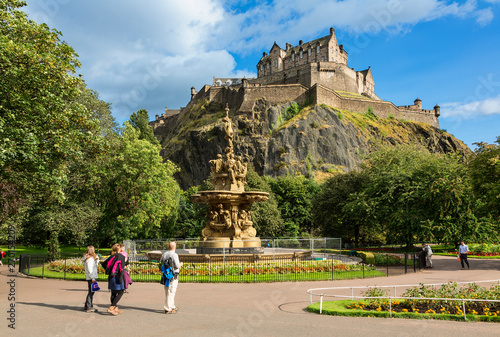Edinburgh Castle and the Ross Fountain as seen from Princes Street Gardens photo