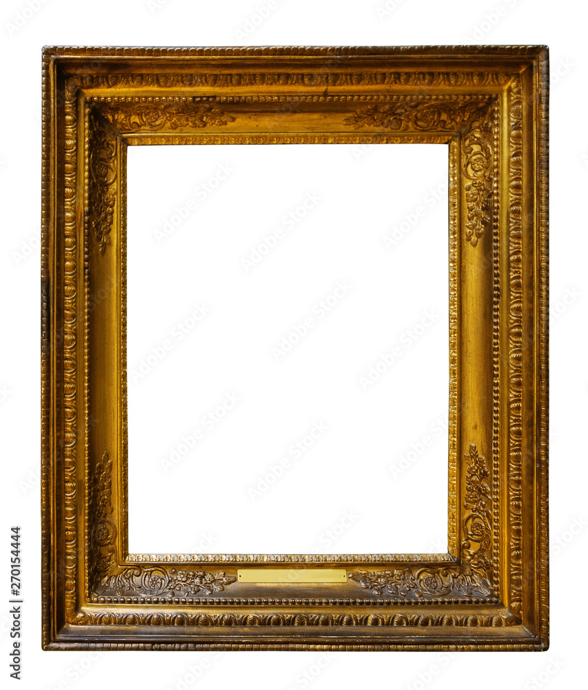 Fototapeta premium Picture gold wooden ornate frame for design on isolated background