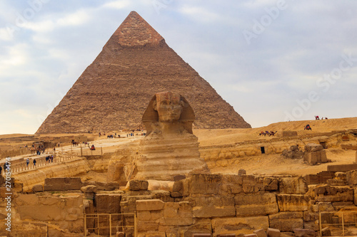 Egyptian Great Sphinx and pyramids of Giza in Cairo  Egypt