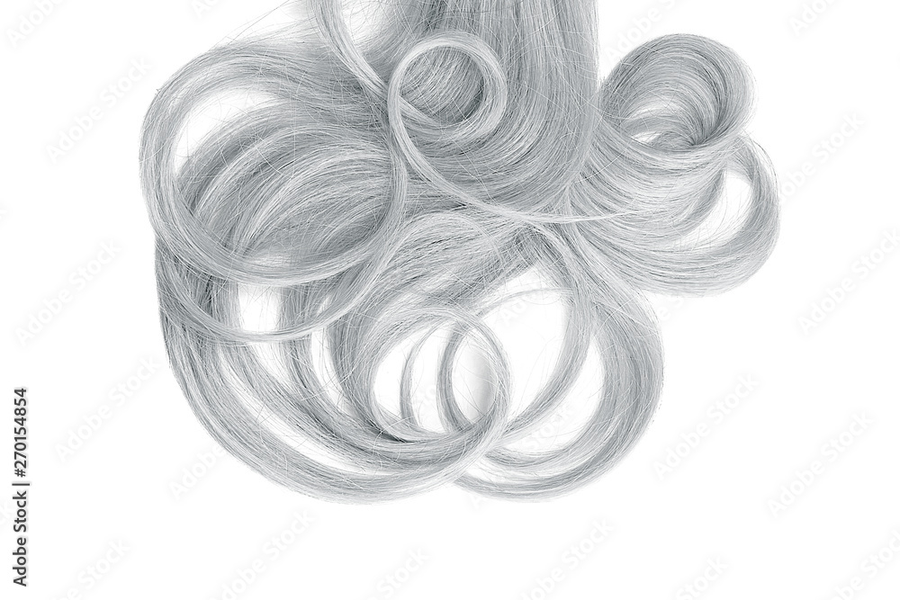 Curly gray hair isolated on white background. Circle shaped Curly gray hair isolated on white background. Circle shaped