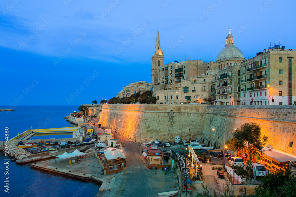 Malta, Valletta, skyline with St. Paul's Anglican Cathedral and Carmelite Church