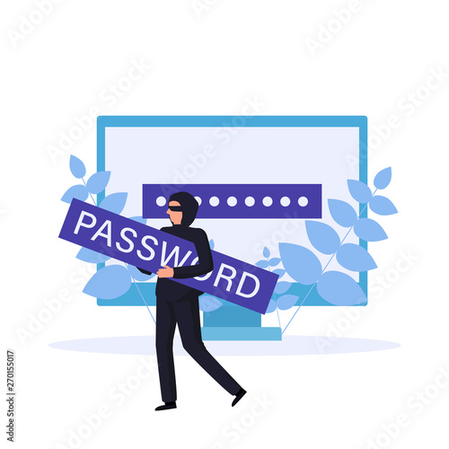 Password compromise. Security problem in computing. Breach of IT infrastructure on enterprise. Cyber Attack vector concept illustration.