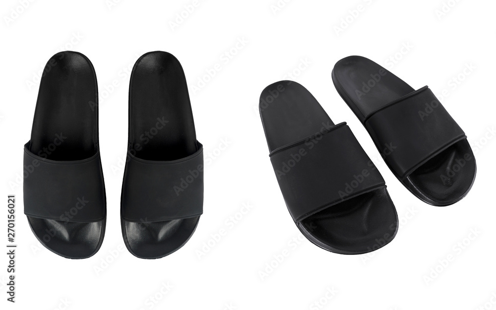 Black Slip on slippers sandals isolated on white background. ready for your  mock up design logo Stock Photo | Adobe Stock