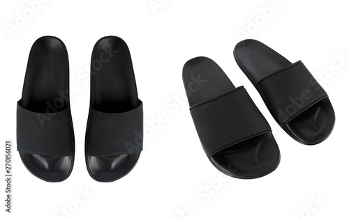 Black Slip on slippers sandals isolated on white background. ready for your mock up design logo