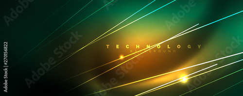 Vector neon light lines concept, abstract background