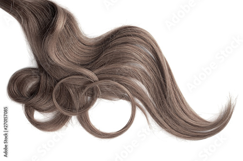 Curly brown hair isolated on white background. Circle shaped