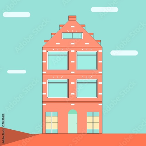 Simple orange building on blue background