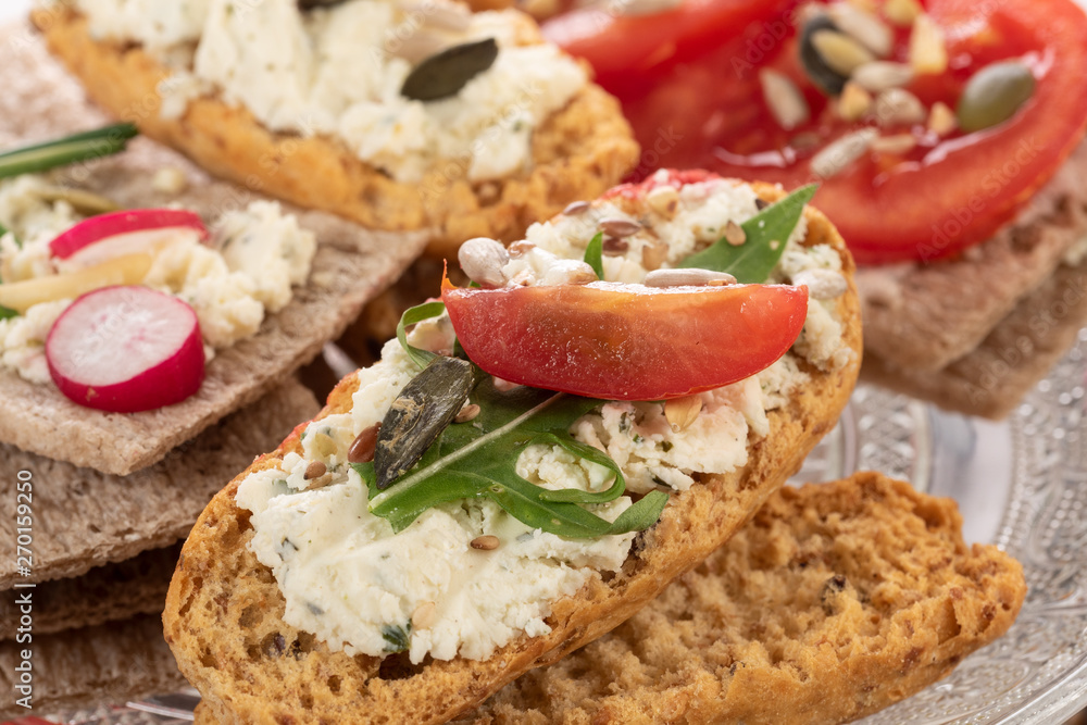crispbreads with tomatoes, radishes and cheese crispbreads with tomatoes, radishes and cheese