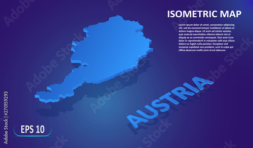 Isometric map of the AUSTRIA. Stylized flat map of the country on blue background. Modern isometric 3d location map with place for text or description. 3D concept for infographic. EPS 10