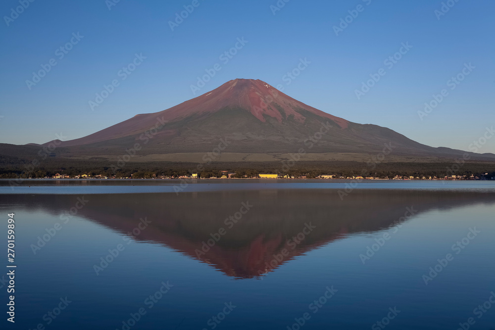 Mt.Fuji, where the summit does not have snow covered in the summer and the peaceful Yamanaka lake
