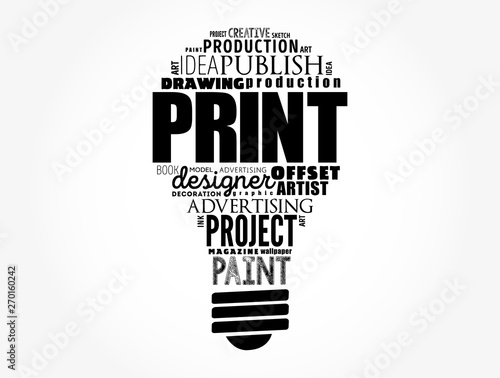 PRINT light bulb word cloud, creative business concept background photo