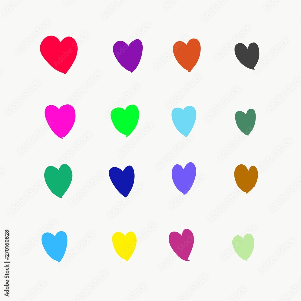 Hand drawn Colorful Hearts Element illustration on White Background