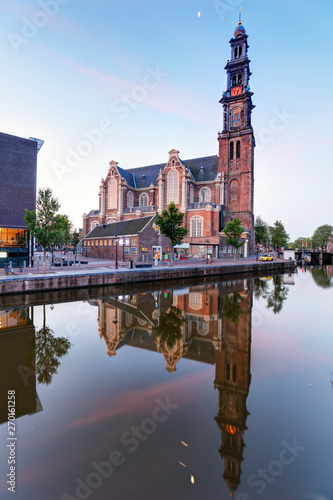 Amsterdam Canals - Westerkerk Church, Netherlands, Holland, Europe photo