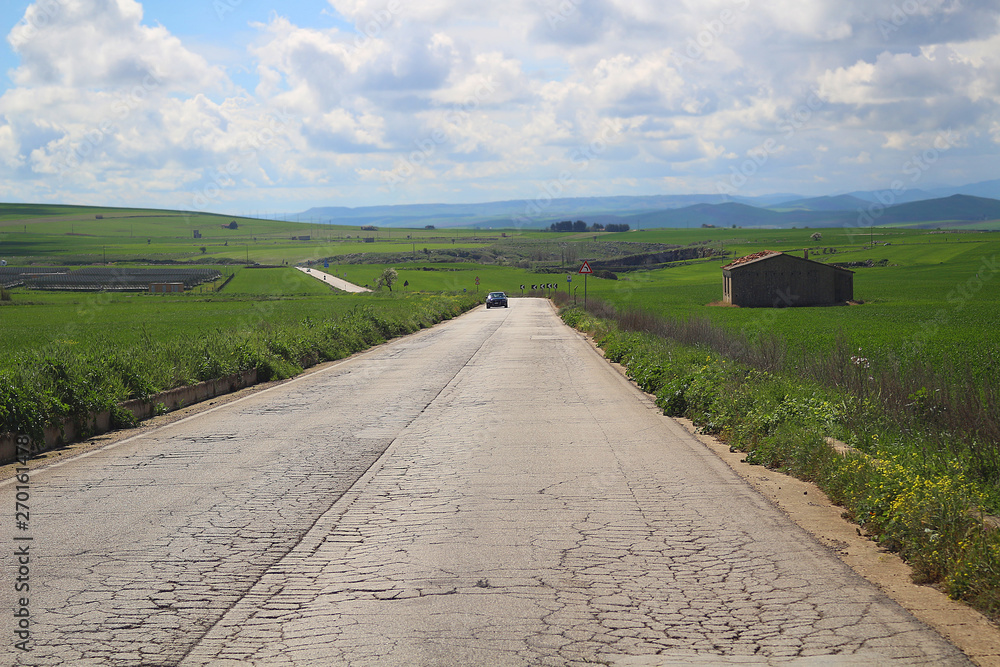 Road through Apulian landscape in spring (Italy)