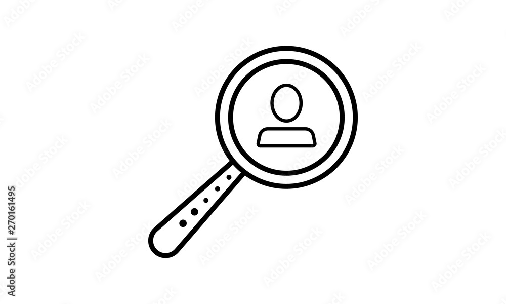 Human resources icon with magnifier for recruitment Human resources icon with magnifier for recruitment