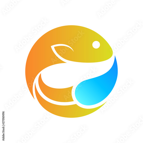 gold fish with blue water drop flat logo design