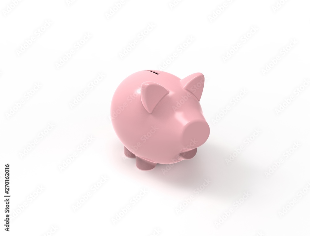 3D rendering of a pink piggy bank isolated in white background.