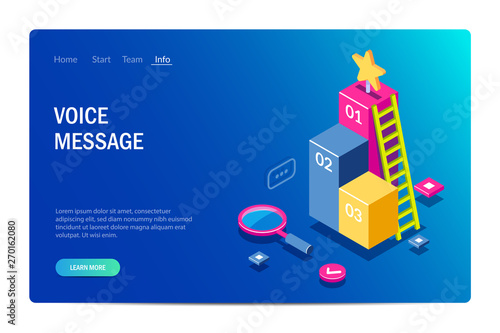 3d infographic for web template. Magnifying glass and ladder on a background of graphics. Can use for web banner, infographics, hero images. Flat isometric vector illustration