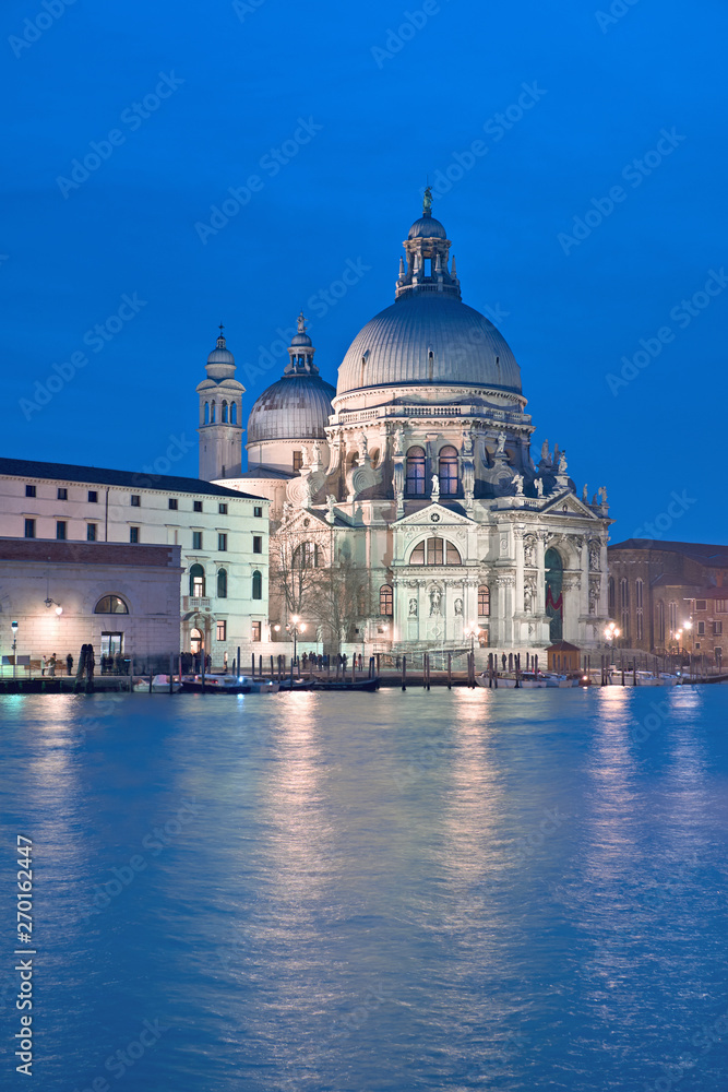 Illuminated basilica Santa Maria della Salute in Venice, Italy