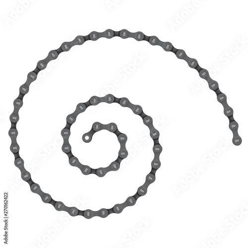 Vector spiral created from realistic bike chain. Isolated on white background.