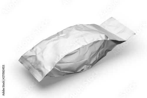 Silver foil bag packaging isolated on white background