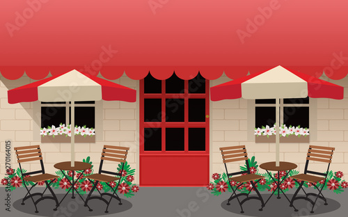 tables and chairs in the outdoor cafe