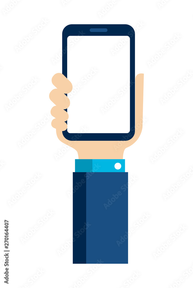 Hand holding smartphone in flat vector illustration Hand holding smartphone in flat vector illustration