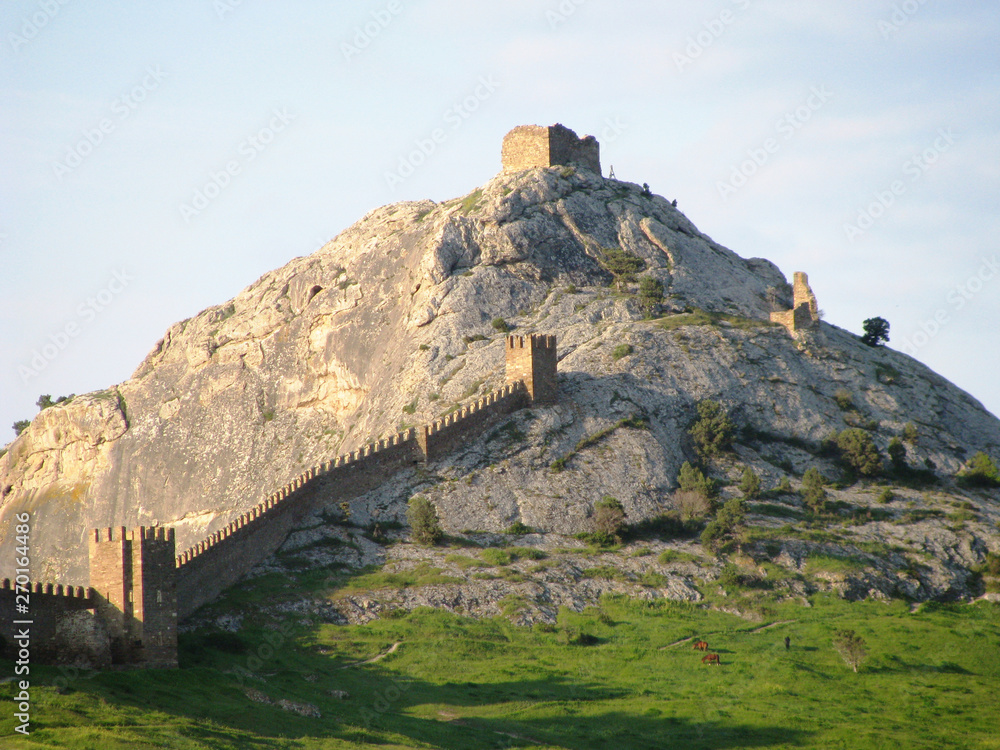 Fototapeta premium Crimea, ancient fortress wall, towers and loopholes