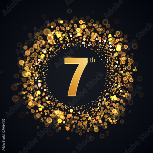 7 th years anniversary isolated vector design element. Seven birthday logo with blurred light effect on dark background
