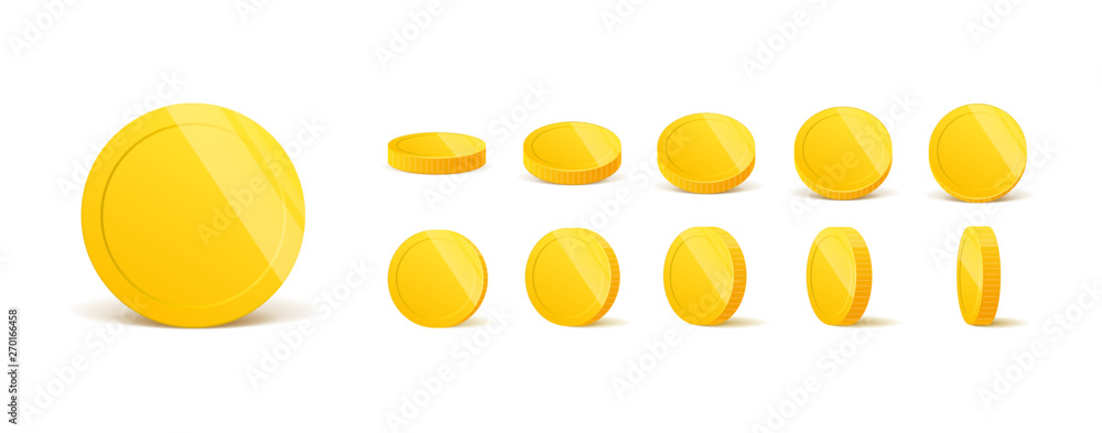 3d realistic gold coins set on white in different positions .Money ...