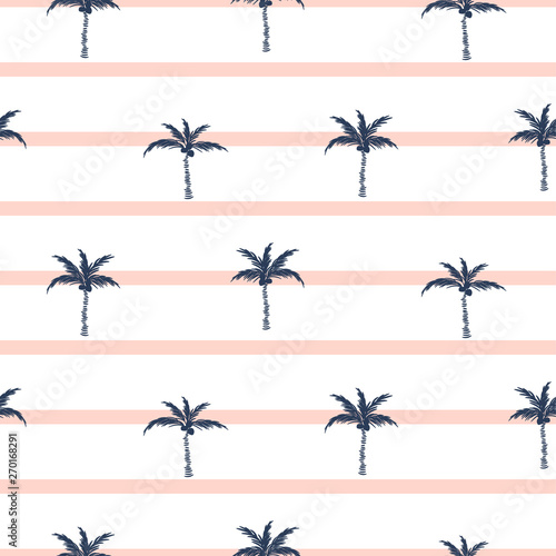 Palm trees blue and pink striped retro style seamless pattern design for shirts.