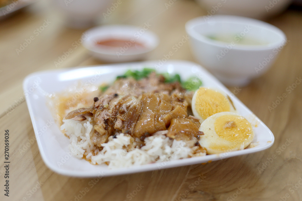 Stewed pork leg with rice and vegetable Stewed pork leg with rice and vegetable