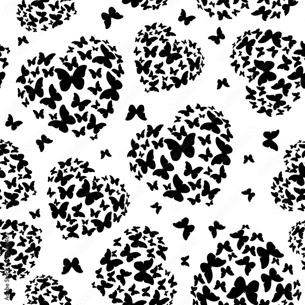 Butterfly and heart seamless vector pattern